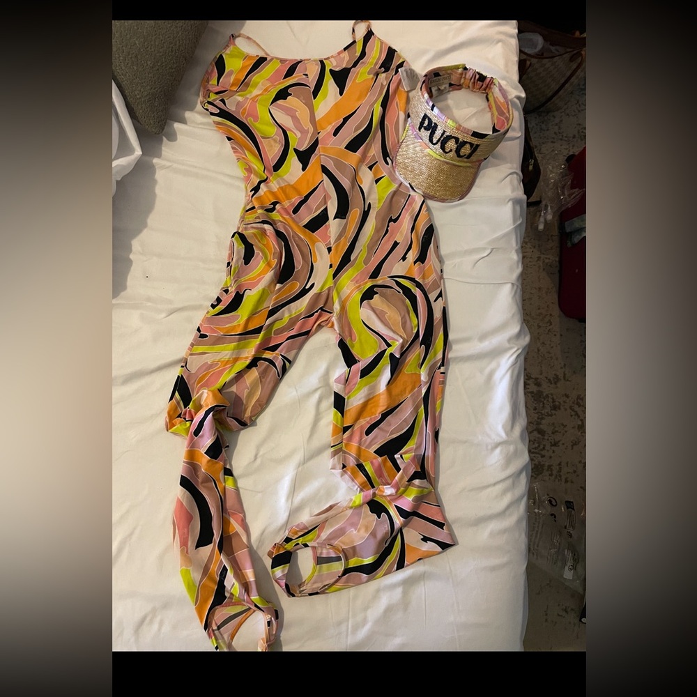 Pucci jumpsuit and visor